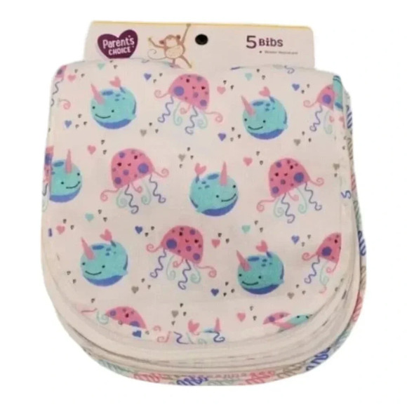 Jellyfish 5 pack Waterproof Bib Set Baby Girl Gift Set Essentials For Feeding - Picture 7 of 7